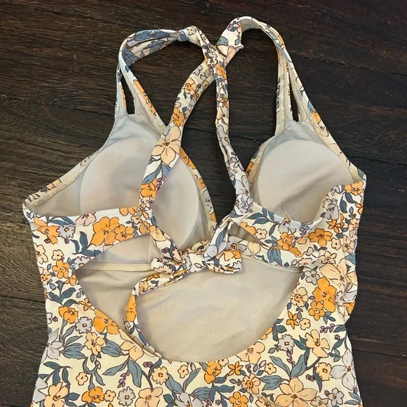 NWT One Piece Tummy Control Deep V Neck Double Straps Back Tie Swimsuit - Picture 11 of 15